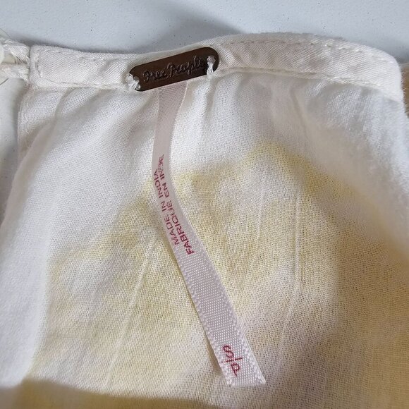 Free People My Girl Embroidered Sunflower Puff-Sleeve Blouse Cotton Ivory S - Picture 7 of 14